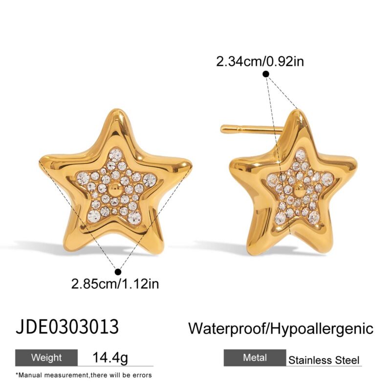 J&D Designer 18K Gold Plated Stainless Steel Earrings of Rhinestone Fine Stud Earrings Star Dainty Jewelry for Women - Image 6