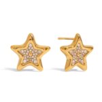 J&D Designer 18K Gold Plated Stainless Steel Earrings of Rhinestone Fine Stud Earrings Star Dainty Jewelry for Women