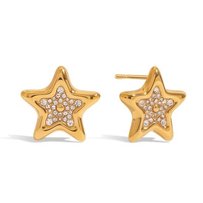 J&D Designer 18K Gold Plated Stainless Steel Earrings of Rhinestone Fine Stud Earrings Star Dainty Jewelry for Women