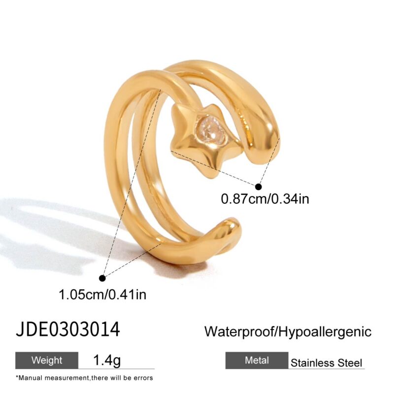 J&D Designer 18K Gold Plated Stainless Steel Celestial Star Small Women's Cuff Earrings with Rhinestones Fashion Jewelry - Image 6
