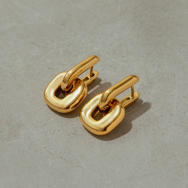 J&D Modern Minimalist Two-Tone Oval Earrings 18K Gold Stainless Steel Geometric Stackable Dainty Jewelry for Women - Image 2