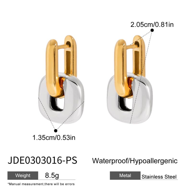J&D Modern Minimalist Two-Tone Oval Earrings 18K Gold Stainless Steel Geometric Stackable Dainty Jewelry for Women - Image 5