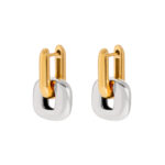 J&D Modern Minimalist Two-Tone Oval Earrings 18K Gold Stainless Steel Geometric Stackable Dainty Jewelry for Women