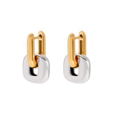 J&D Modern Minimalist Two-Tone Oval Earrings 18K Gold Stainless Steel Geometric Stackable Dainty Jewelry for Women
