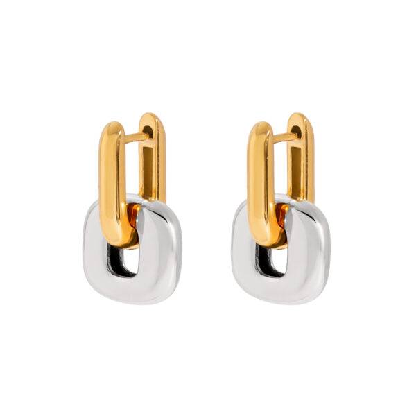 J&D Modern Minimalist Two-Tone Oval Earrings 18K Gold Stainless Steel Geometric Stackable Dainty Jewelry for Women