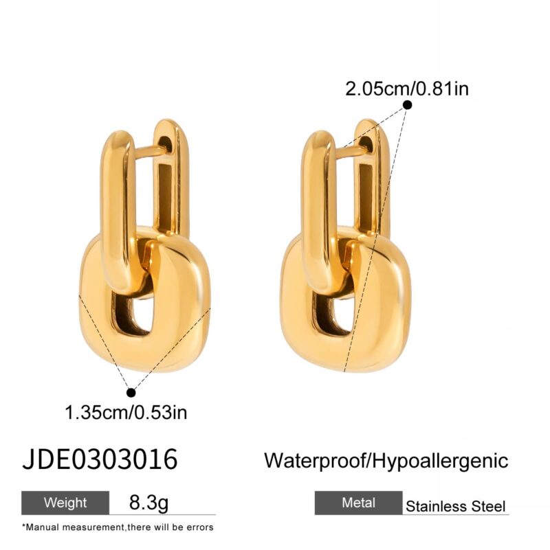 J&D Modern Minimalist Two-Tone Oval Earrings 18K Gold Stainless Steel Geometric Stackable Dainty Jewelry for Women - Image 5