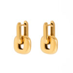 J&D Modern Minimalist Two-Tone Oval Earrings 18K Gold Stainless Steel Geometric Stackable Dainty Jewelry for Women