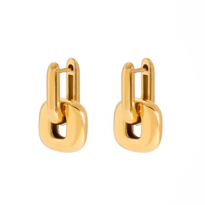 J&D Modern Minimalist Two-Tone Oval Earrings 18K Gold Stainless Steel Geometric Stackable Dainty Jewelry for Women