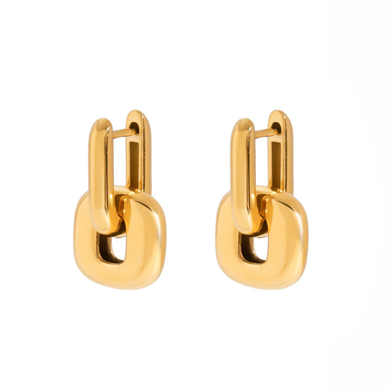 J&D Modern Minimalist Two-Tone Oval Earrings 18K Gold Stainless Steel Geometric Stackable Dainty Jewelry for Women