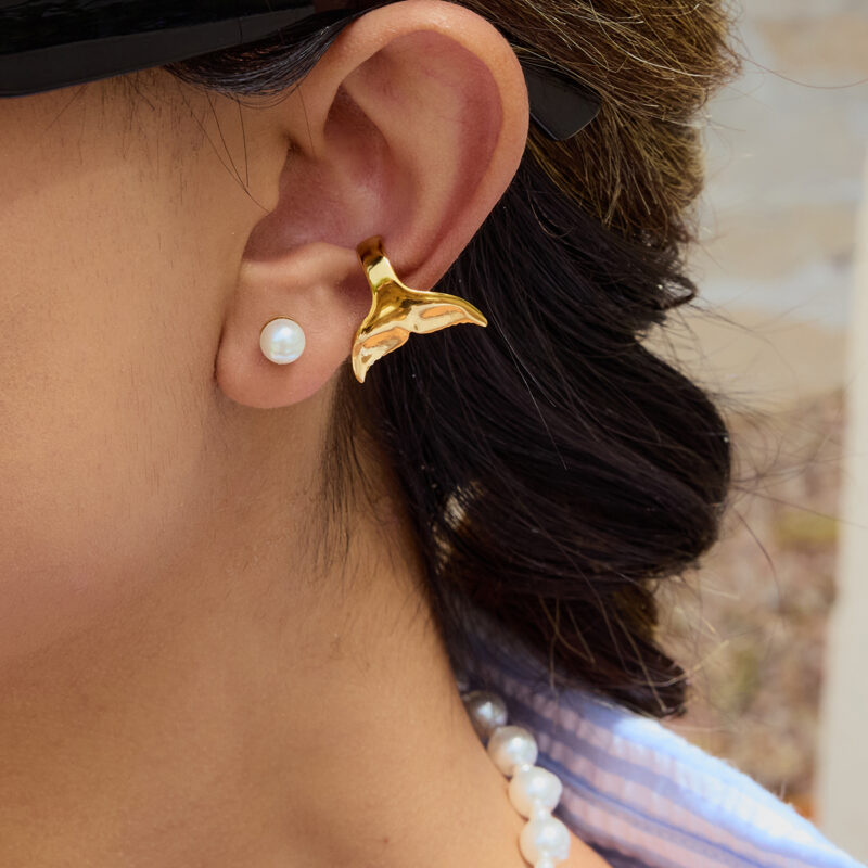 J&D New Fashion 18k Gold Plated With PVD Stainless Steel Holiday Style Mermaid Tail Ear Cuff - Image 2
