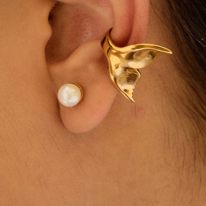 J&D New Fashion 18k Gold Plated With PVD Stainless Steel Holiday Style Mermaid Tail Ear Cuff - Image 3