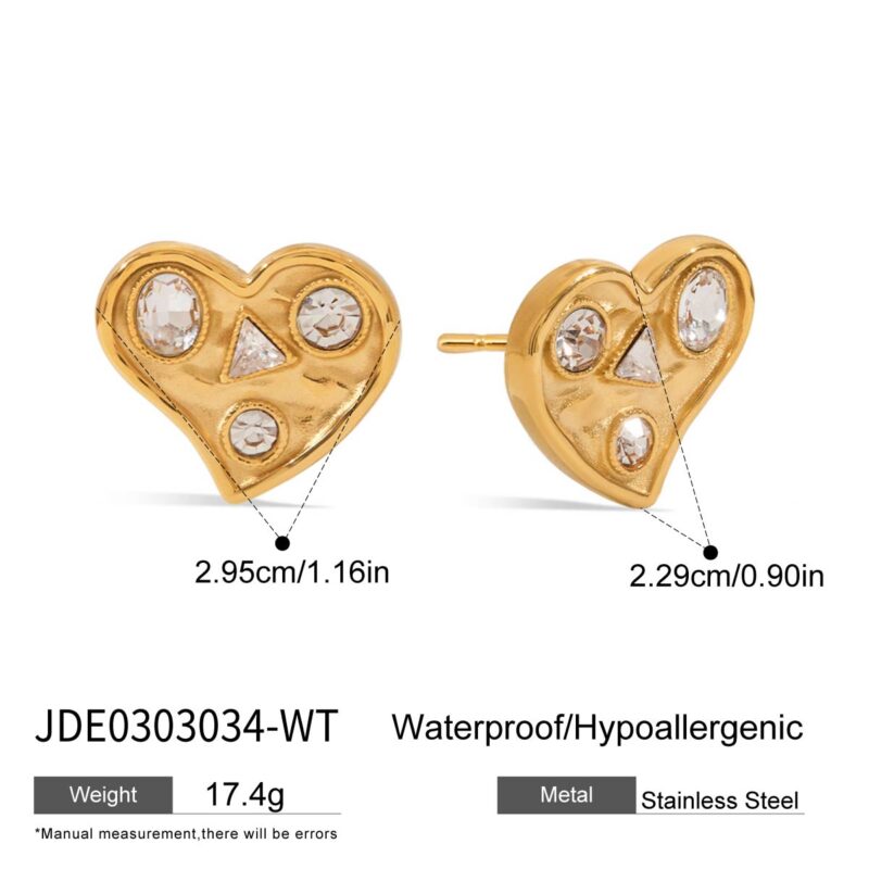 Luxury Women's 18K Gold Stainless Steel & Zircon White Heart-Shaped Stud Earrings - Image 5