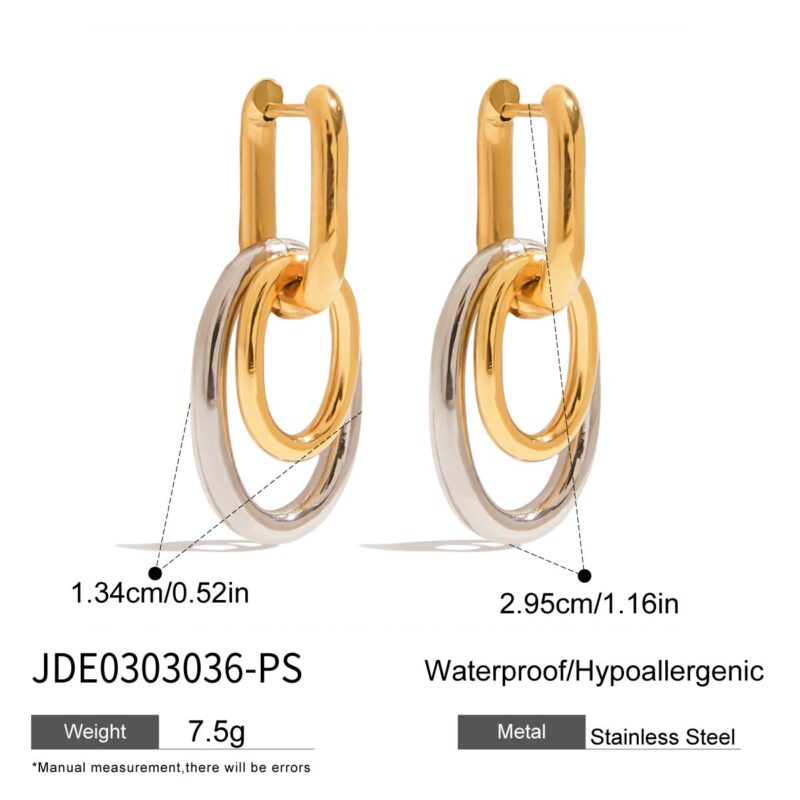 18K Gold Stainless Steel U-Hoop Earrings - Double Hollow Ring Two-Tone Classic Jewelry for Women - Image 5