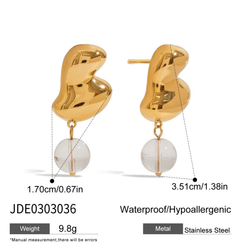 18K Gold Stainless Steel Glass Bead Earrings - Irregular Glossy Pendant Dangle Earrings, Modern Minimalist Jewelry - Image 6