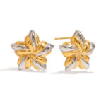 J&D New Trendy 18k Gold Stainless Steel Tarnish Free Gold Two Tone Ribbed Star Chunky Earrings