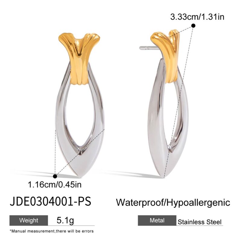 JD Designer Exclusive??Women's 18K Gold Stainless Steel Two-Tone Fish Earrings - Unique Small Batch Design Jewelry Pair - Image 4