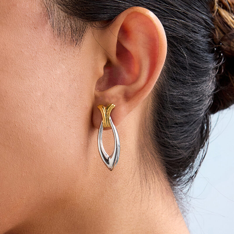JD Designer Exclusive??Women's 18K Gold Stainless Steel Two-Tone Fish Earrings - Unique Small Batch Design Jewelry Pair - Image 3