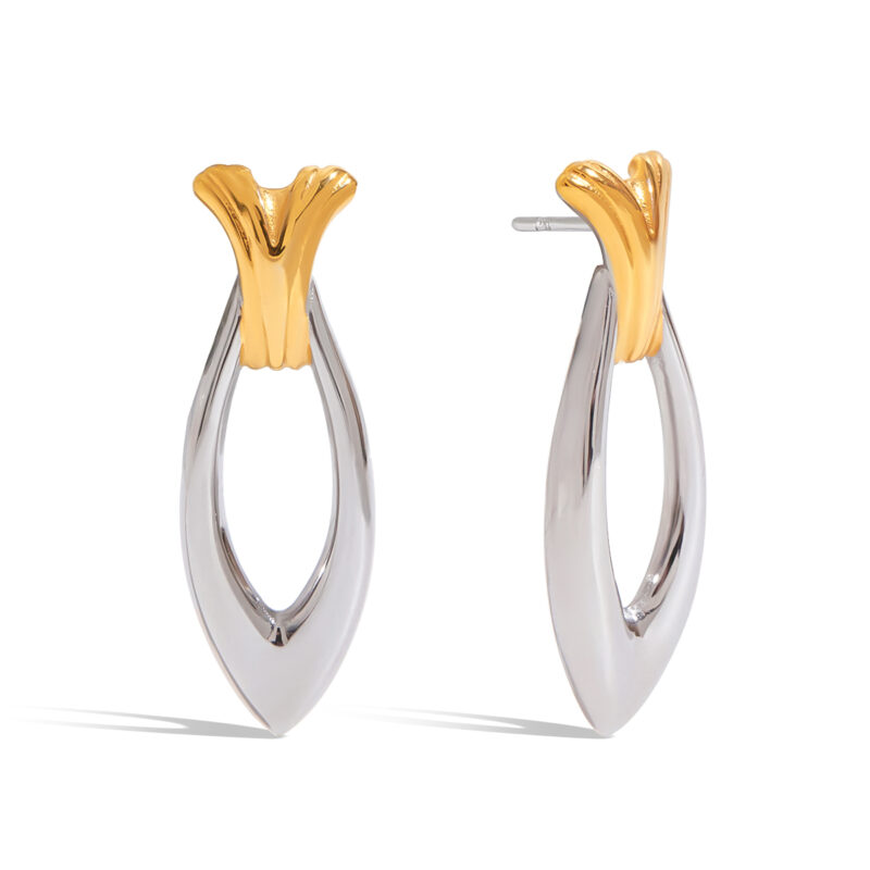 JD Designer Exclusive??Women's 18K Gold Stainless Steel Two-Tone Fish Earrings - Unique Small Batch Design Jewelry Pair