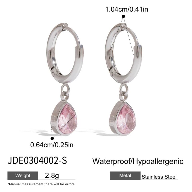 Classic Women's Steel Color Pink Zircon Teardrop Earrings - Image 5