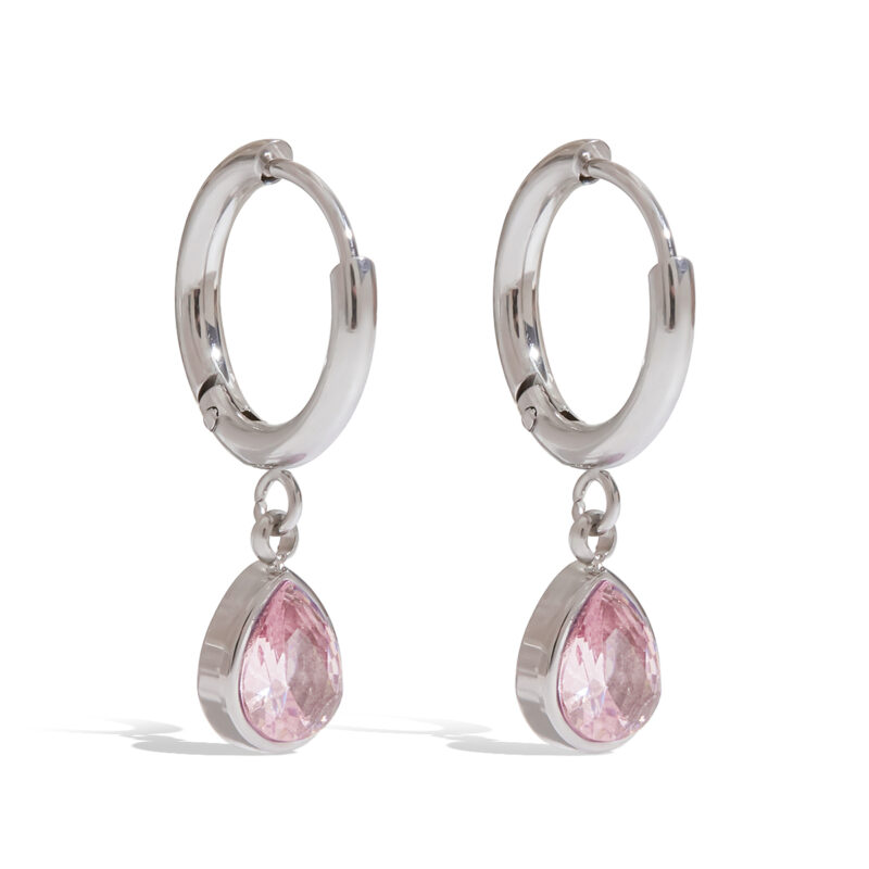 Classic Women's Steel Color Pink Zircon Teardrop Earrings