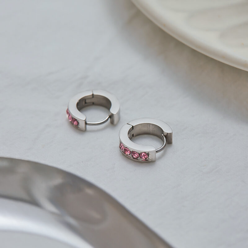 Classic Women's Steel Color Pink Zircon Stud Earrings - Image 2