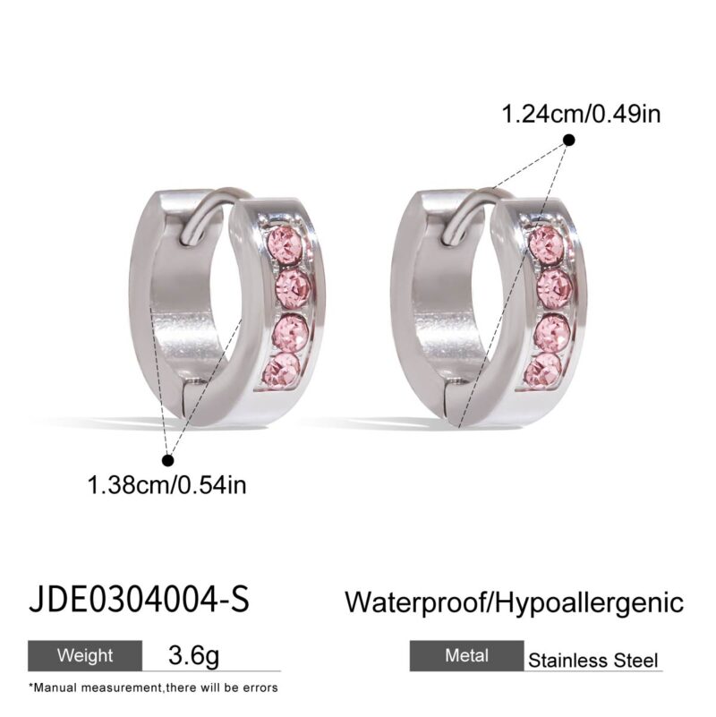 Classic Women's Steel Color Pink Zircon Stud Earrings - Image 6