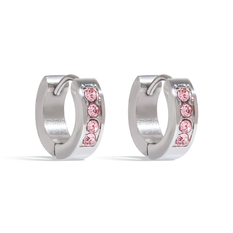 Classic Women's Steel Color Pink Zircon Stud Earrings