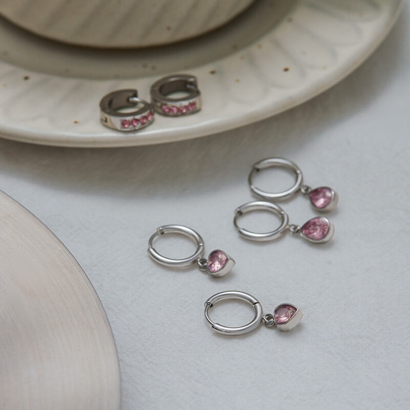 Classic Women's Steel Color Pink Zircon Teardrop Earrings - Image 4
