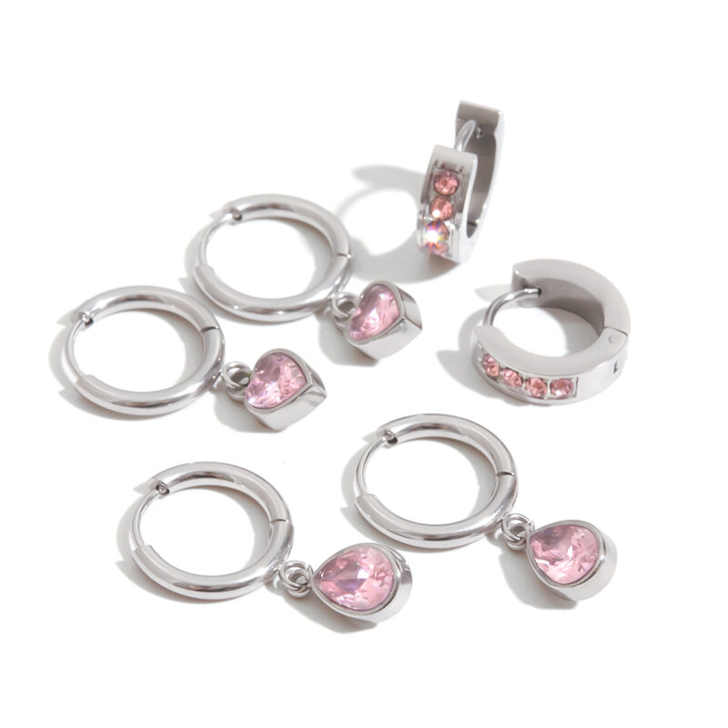 Classic Women's Steel Color Pink Zircon Stud Earrings - Image 3