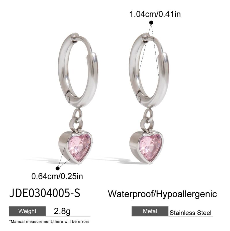 Classic Women's Steel Color Pink Zircon Heart Drop Earrings - Image 5