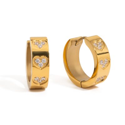 J&D 18K Gold Plated Earrings Stainless Steel White Zircon Heart Star Earrings Romantic Fashion Earrings Jewelry Women