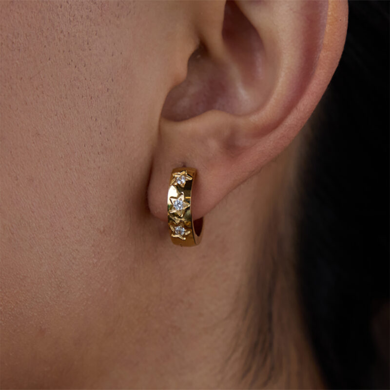 J&D 18K Gold Plated Earrings Stainless Steel White Zircon Heart Star Earrings Romantic Fashion Earrings Jewelry Women - Image 4
