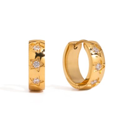 J&D 18K Gold Plated Earrings Stainless Steel White Zircon Heart Star Earrings Romantic Fashion Earrings Jewelry Women