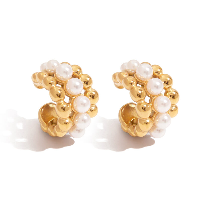 Elegant Women's 18K Gold Resin Pearl Triple Layer Ear Cuffs