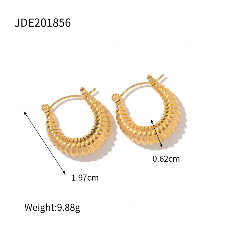 18k Gold Plated Stainless Steel U-Shaped Hoop Earrings Chunky Jewelry Fashion Screw Pattern Hoop Earrings - Image 4