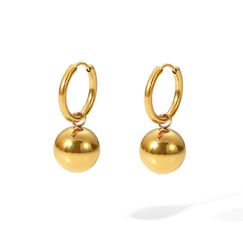 Ins Hot Solid Ball Pendant Earrings Stainless Steel Gold Plated Jewelry Gift Ring Hoop Earrings