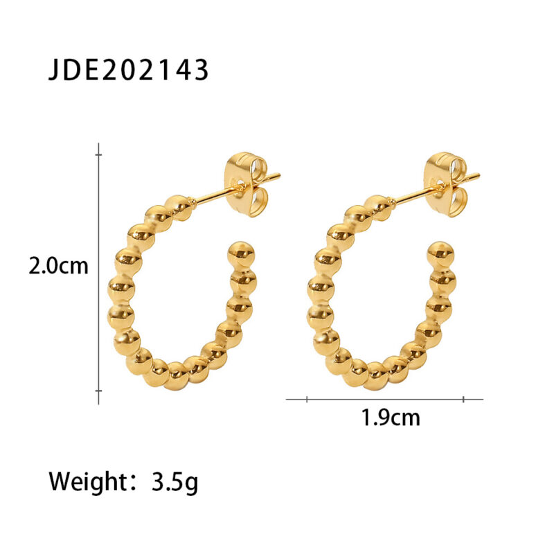 Small Round Beads Gold Plated C-shaped Earrings Stainless Steel Jewelry Stud Earrings for Gift - Image 6