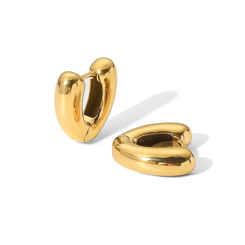Waterproof 18K Gold Plated Stainless Steel Jewelry Gift Charm Hollow Geometric Heart Chunky Earrings