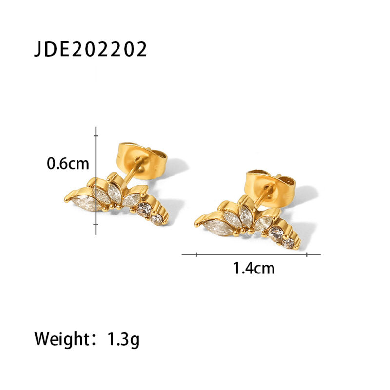 Curved Flower Zircon Statement Earrings Stainless Steel 18K Gold Plated Fashion Jewelry Stud Earrings - Image 4