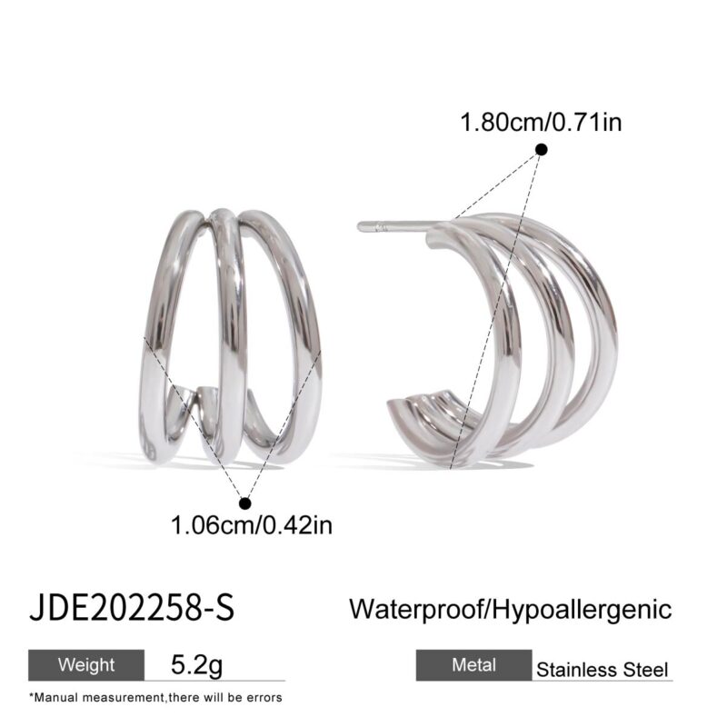 Women's Ultra Minimalist Stainless Steel Triple Line Hoop Earrings Pair - Image 4