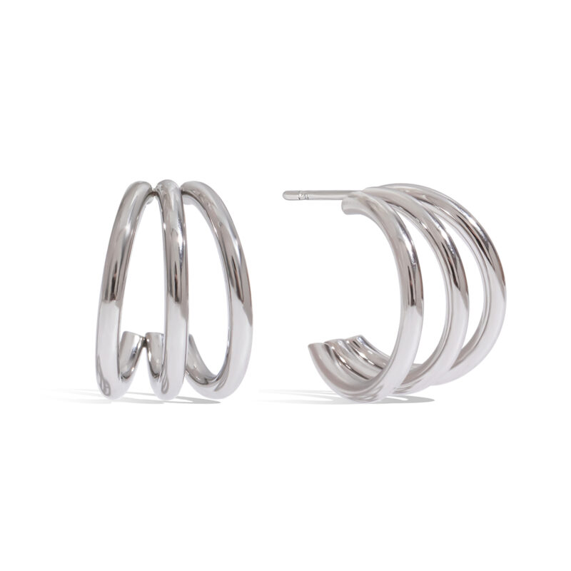 Women's Ultra Minimalist Stainless Steel Triple Line Hoop Earrings Pair