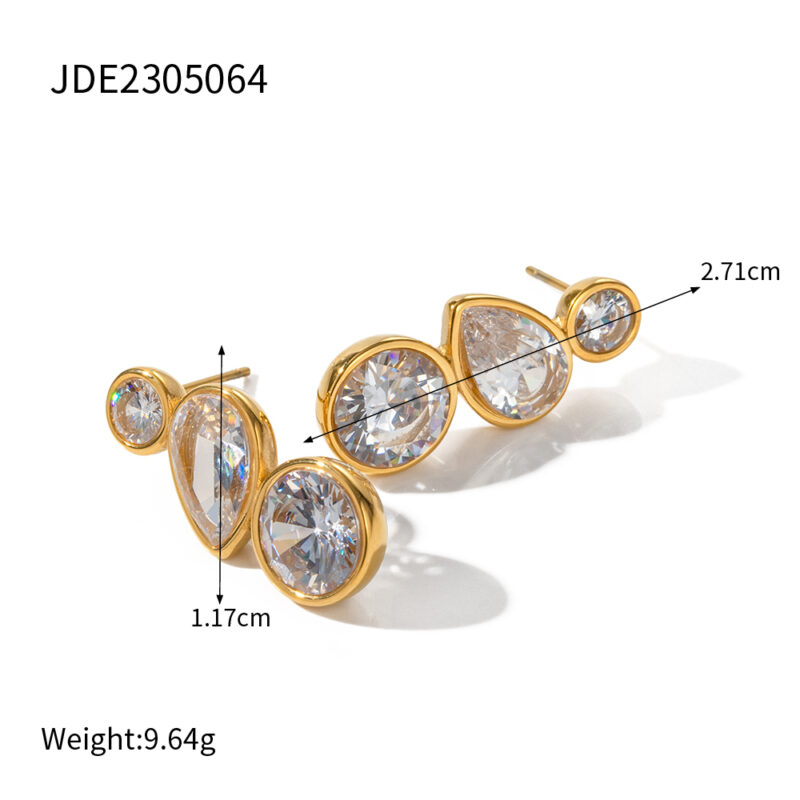 Dainty Jewelry 18K Gold Plated CZ Earring Stainless Steel Cubic Zirconia Pave Drop Stud Earring for Women - Image 4