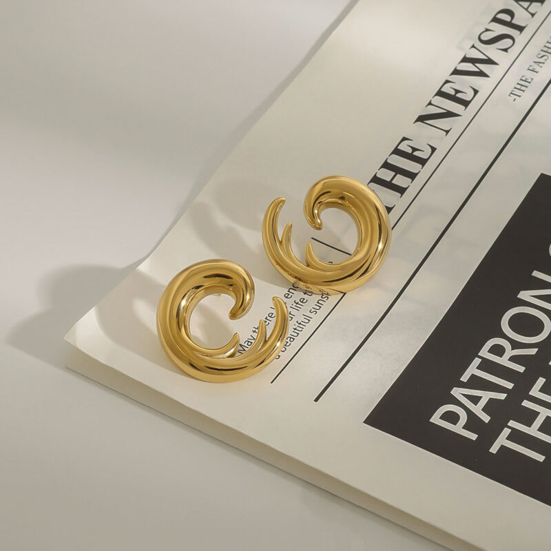 18K Gold Stainless Steel Wave Texture Earrings - Image 3