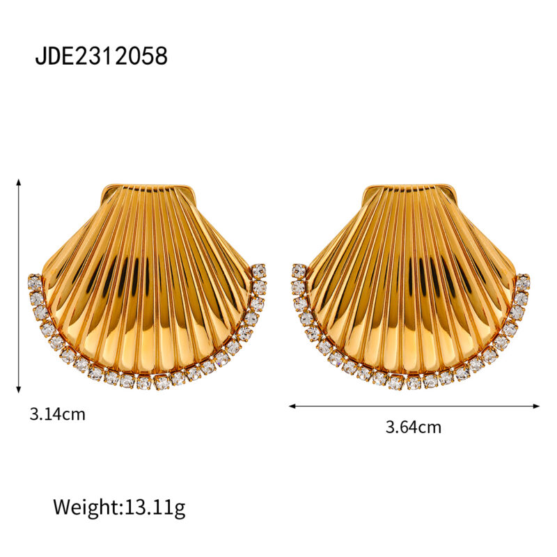 Ocean Shell Women Jewelry 18K Gold Plated Stainless Steel Stud Earring Gift Waterproof Texture Earring - Image 6