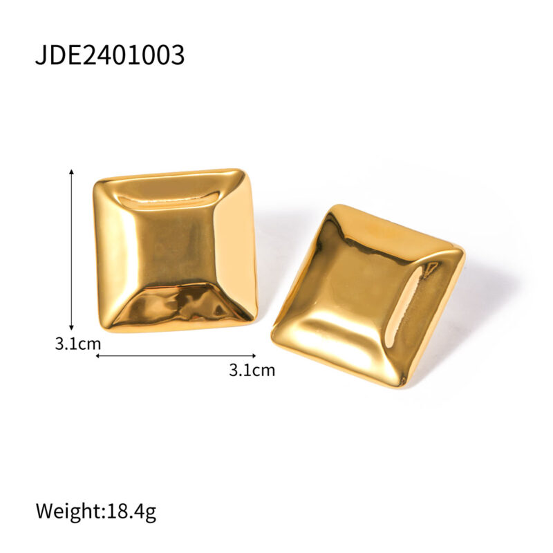 18K Gold Stainless Steel Textured Square Hoop Earrings - Image 5