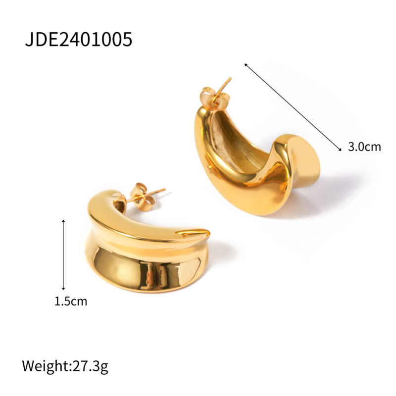 Low Key Luxury Stainless Steel Fashion Trendy Jewelry Hoop Earrings Concave Convex CC Earrings - Image 6
