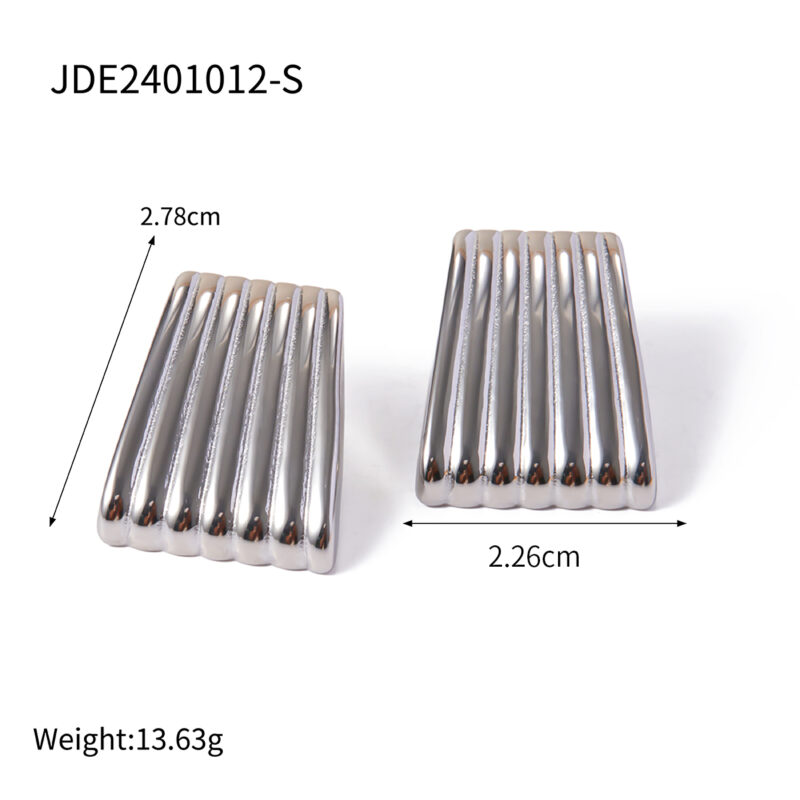 Chunky Jewelry 18K Gold Plated Texture Earrings Statement Stainless Steel Rectangular Stripe Earring - Image 4