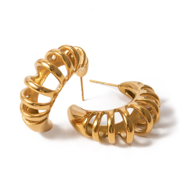 18K Gold Stainless Steel C-Shaped Hollow Hoop Earrings