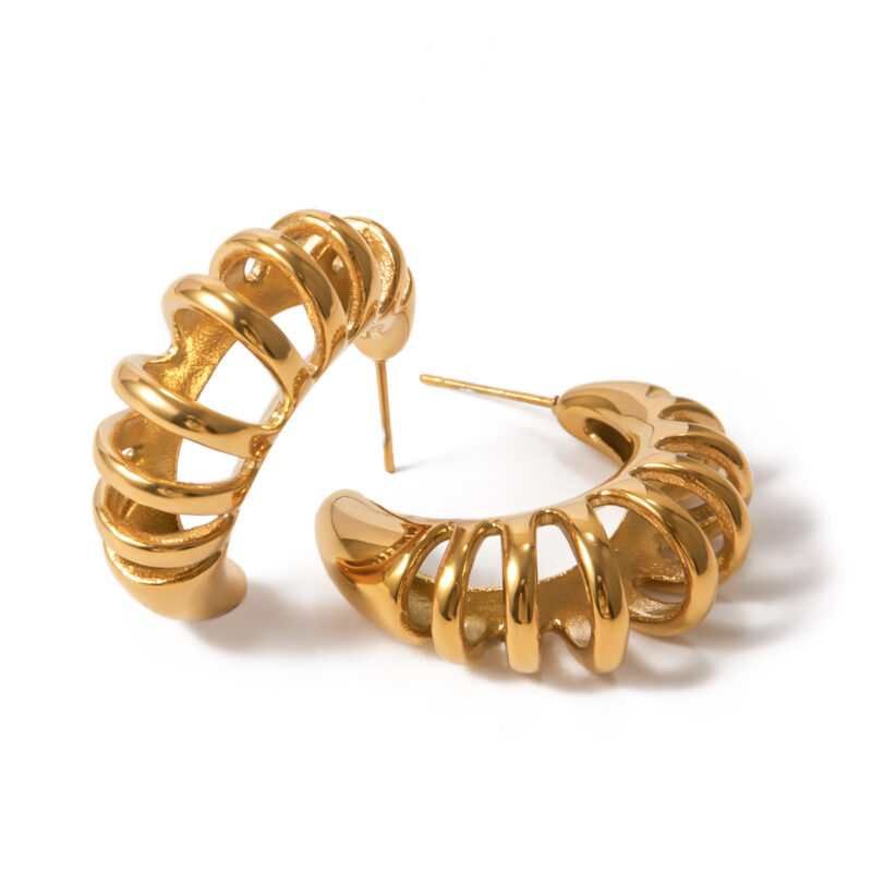 18K Gold Stainless Steel C-Shaped Hollow Hoop Earrings