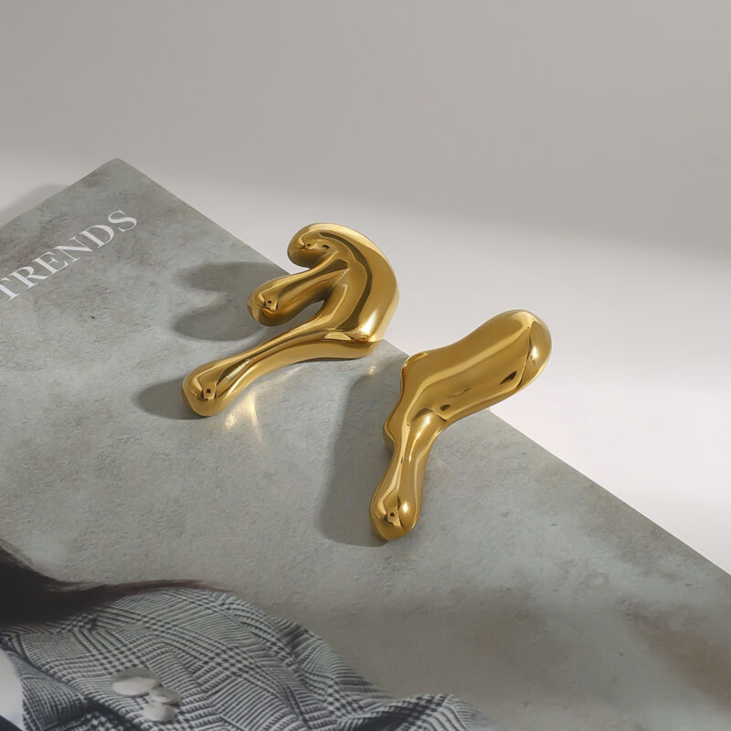 18K Gold Stainless Steel Liquid Metal Earrings - Image 2